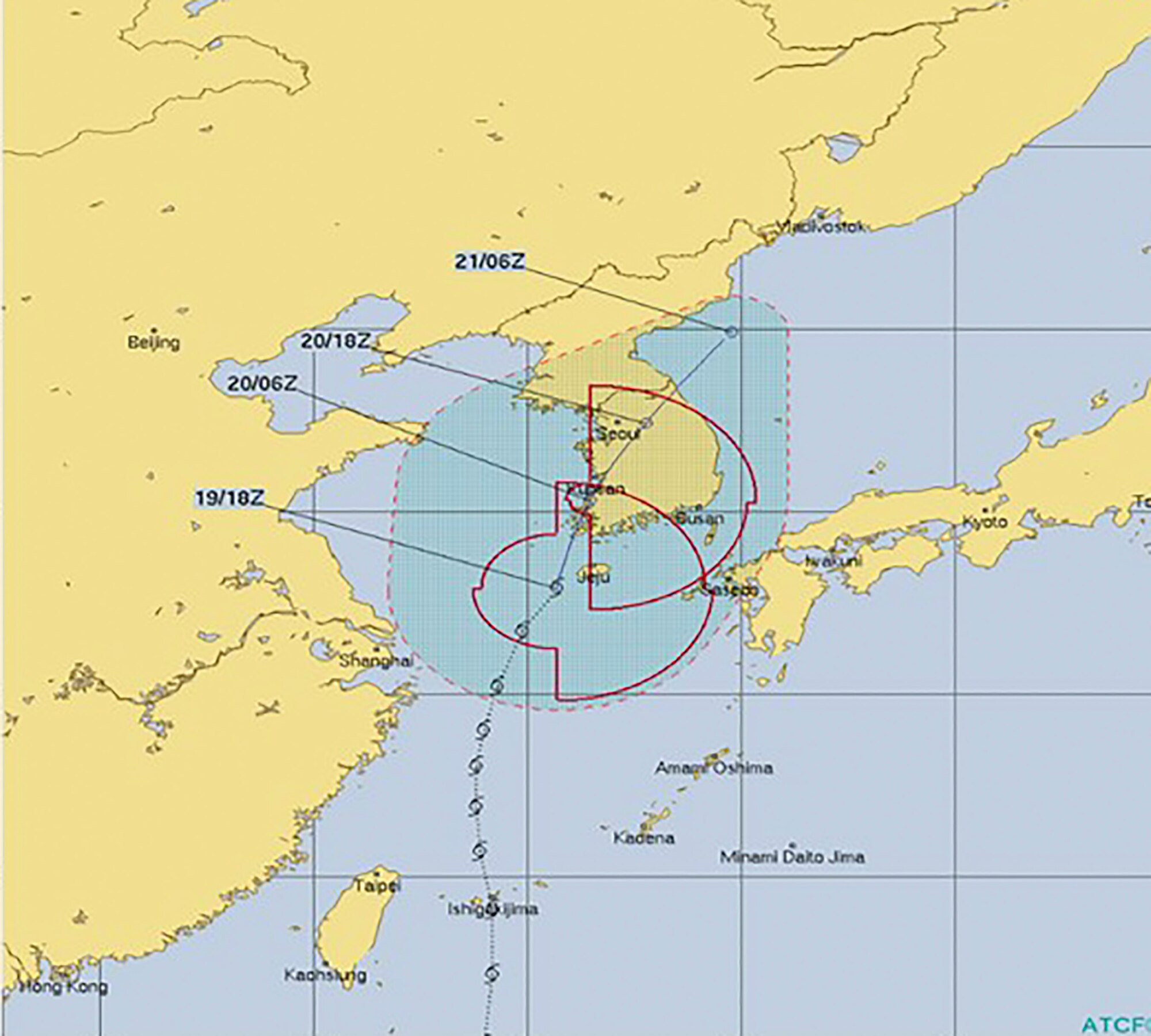 Tropical Storm Danas advances towards the western North Pacific during typhoon season, July 19, 2019. This region annually experiences tropical cyclone effects between June and October. For Osan Air Base and the surrounding Korean Peninsula, the 51st Civil Engineer Squadron’s Emergency Management flight provides response and recovery crisis management and the 51st Operations Support Squadron’s weather flight forecasts climate to keep the installation’s personnel and assets equipped to survive a storm and other natural disasters. (Courtesy photo)