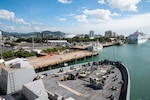 CAIRNS, Australia (July 26, 2019) The amphibious transport dock ship USS Green Bay (LPD 20) arrives in Cairns, Australia for a scheduled port visit. Green Bay, part of the Wasp Expeditionary Strike Group, with embarked 31st Marine Expeditionary Unit, participated in Talisman Sabre 2019 off the coast of Northern Australia. A bilateral, biennial event, Talisman Sabre is designed to improve U.S. and Australian combat training, readiness and interoperability through realistic, relevant training necessary to maintain regional security, peace and stability.