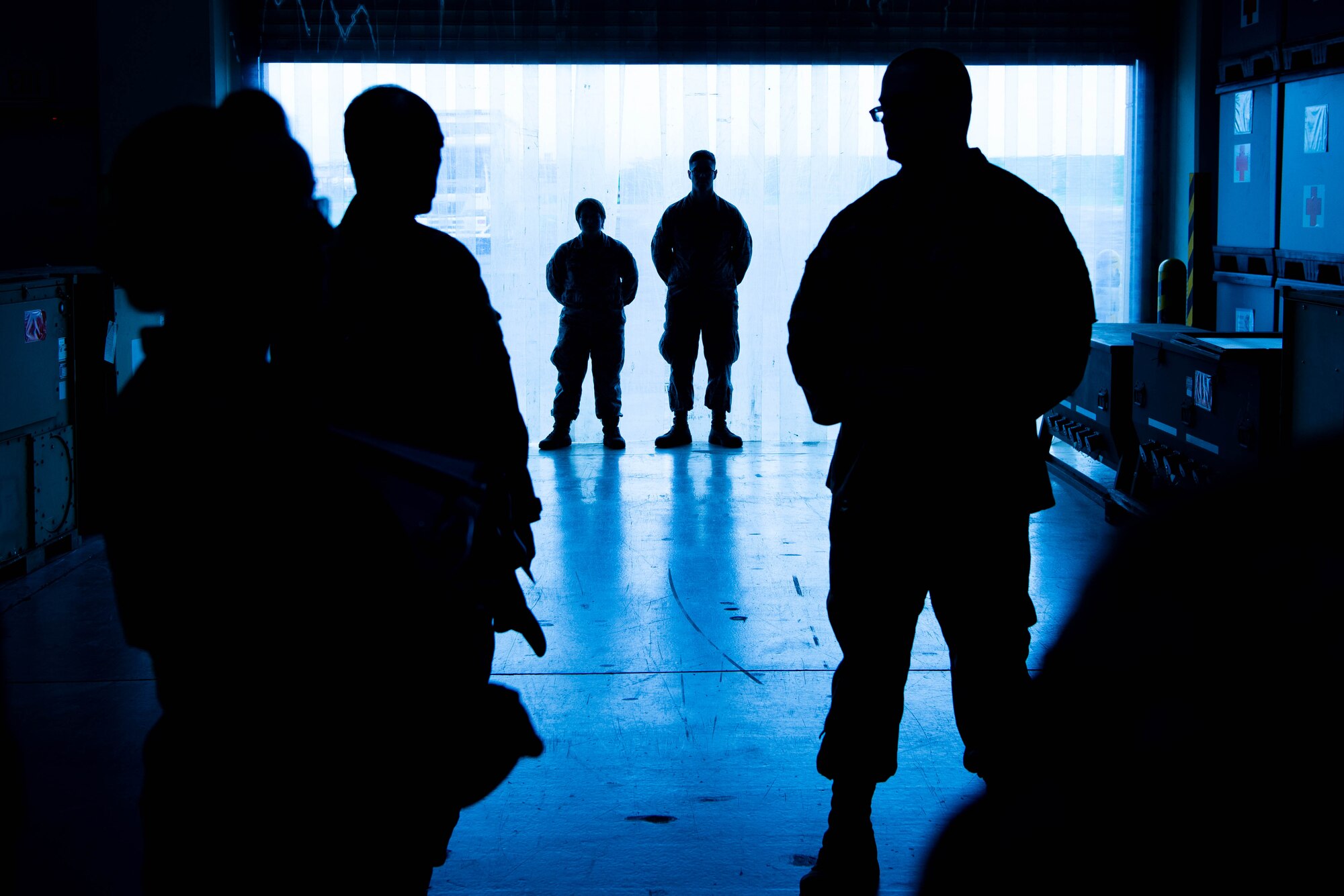 Airmen standby as Col. Rudolph Cachuela, Pacific Air Forces Command Surgeon, and Chief Master Sgt. Yvonne Shaw, Pacific Air Forces Medical Enlisted Force Chief, commend 374th Medical Logistics personnel on the meticulous organization of their warehouse at Yokota AB, Japan, July 23, 2019. Cahuela and Shaw visited the 374th Medical Group to understand the unique mission of the hospital and speak with members of the 374th Medical Group.