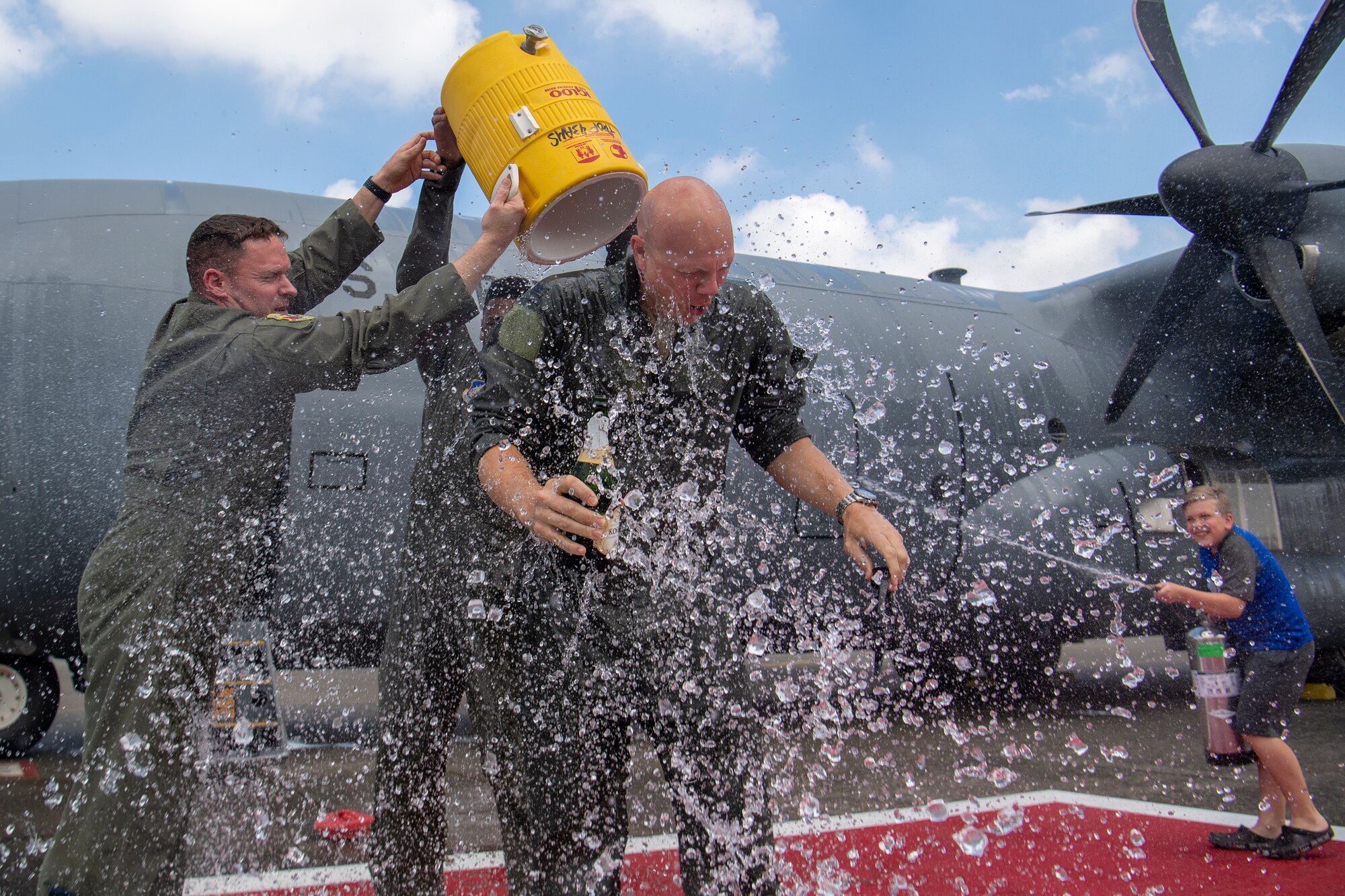 Colleagues douse Col. Barry King