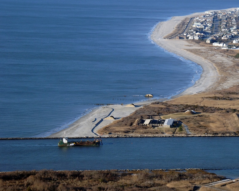 In 2007, USACE completed periodic nourishment of the Cape May Inlet to Lower Township project. The hopper dredge Atchafalaya, owned by Cashman Dredging, can be seen in Cold Spring Inlet.