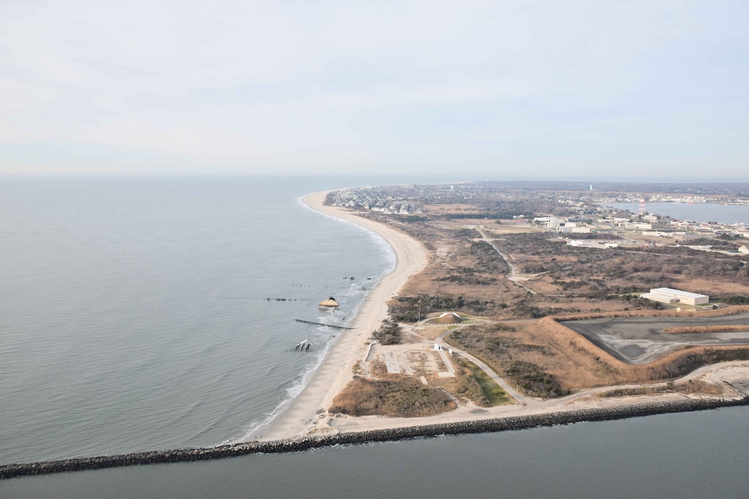 In 2017, USACE completed periodic nourishment of the Cape May to Lower Township project (During Construction Photo from January of 2017).