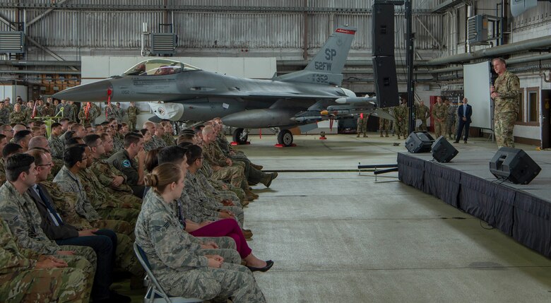 Gen. David L. Goldfein takes questions during an all-call