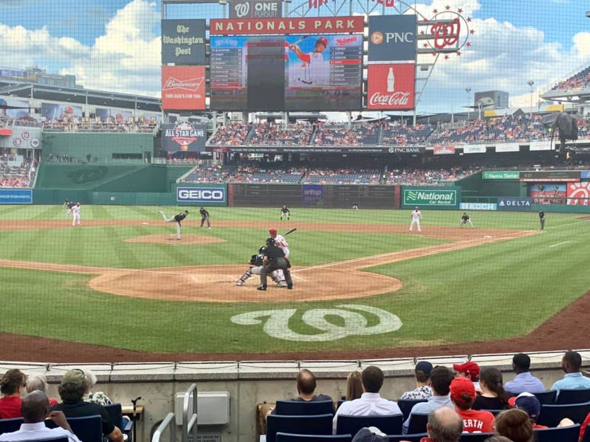 Air Force District of Washington Airmen watch the Washington Nationals take on the Colorado Rockies in front of the Delta Sky360 Club as part of the Salute to Service event July 25. The Washington Nationals offer year-round experiences as thanks and quality-of-life outreach for service members and their families in the Washington region. Around the third inning, honorees are recognized on the NatsHD scoreboard and receive a standing ovation from fans. The Colorado Rockies defeated the Nats 8-7. The next Salute to Service event takes place Aug. 13 against the Cincinnati Reds.