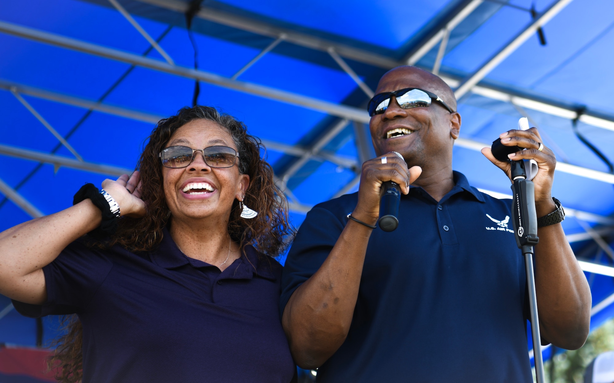Col. Devin Pepper, 460th Space Wing commander, and his wife, Alicia, host Fun Fest, July 25, 2019 on Buckley Air Force Base, Colo. Fun Fest is an annual event held at Buckley AFB that highlights spending time with family and friends with free events and entertainment. (U.S. Air Force photo by Airman 1st Class Michael D. Mathews)