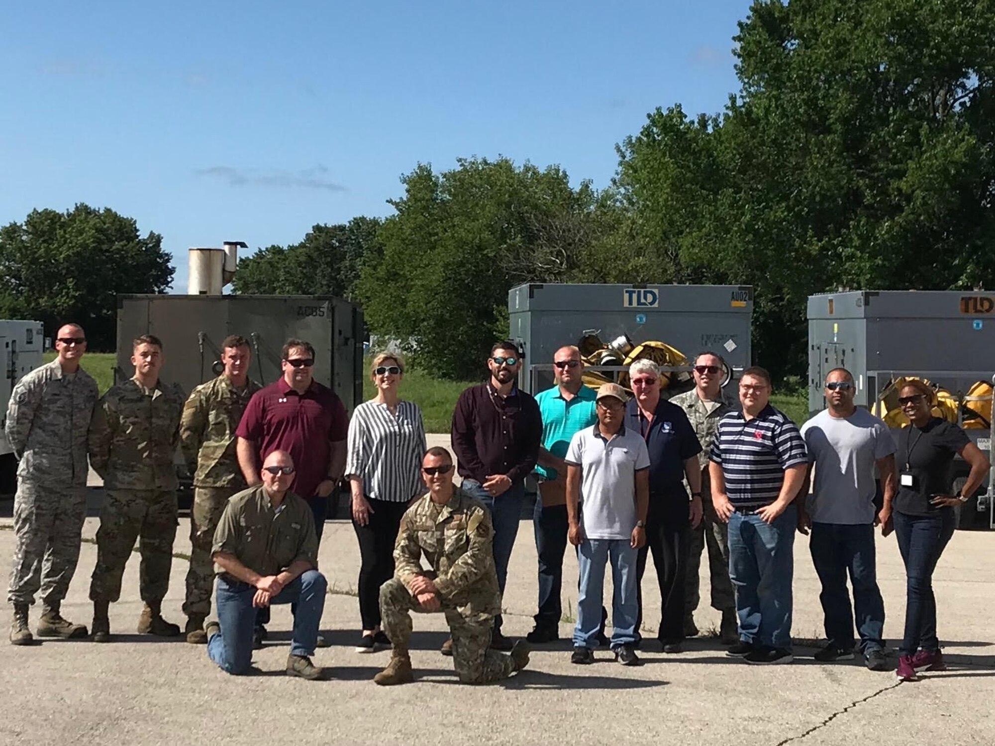 Airmen from the 509th Maintenance Squadron and other Air Force partners from across the country pose for a photo on July 18, 2019. They all served as part of a multi-organizational team that spent a week testing potential HVAC replacement units at Whiteman Air Force Base, Missouri. (Courtesy photo)