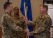 Brig. Gen. David W. Snoddy, U.S Air Force Warfare Center vice commander, passes the Air Force Joint Test Program Office’s guidon to incoming commander Lt. Col. Sean M. Higgins at a change of command ceremony at Nellis Air Force Base, Nev., June 28, 2019. The Joint Test & Evaluation program is designed to help solve inter-service operational problems in a joint environment and alleviate test and evalution difficulties through work on testing methodologies. (U.S. Air Force photo by Airman 1st Class Dwane R. Young)