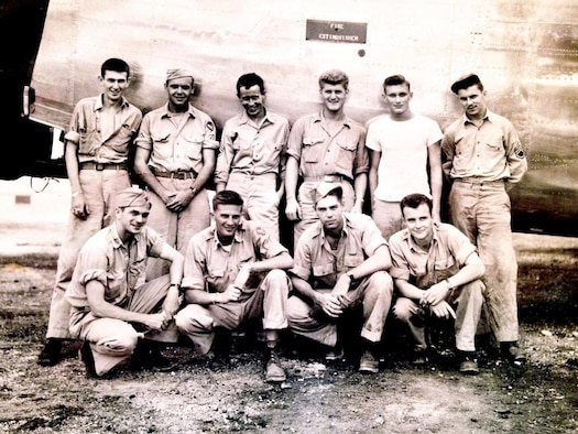 Airmen assigned to the 307th Bombardment Group pose in front of a B-24 Liberator in this undated photo. The Airmen were all part of the same crew that was shot down over the Islands of Palau on August 28, 1944. Nicknamed the Dixon Crew after their aircraft commander and pilot, efforts to recover the remains of several members of the crew are underway. (Courtesy photo)