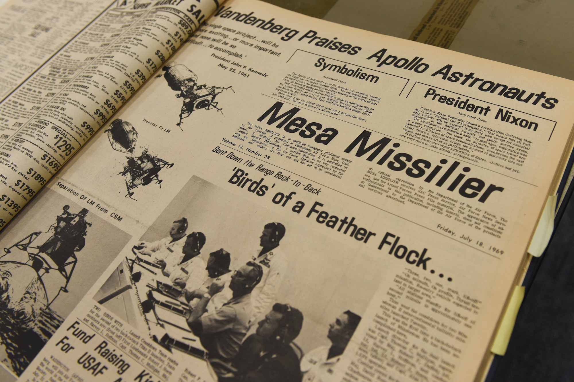 Events of the Apollo 11 lunar mission are documented in a July 1969 issue of the "Mesa Missilier", a publication which served as base newspaper at the time and is now archived through the 30th Space Wing history office.