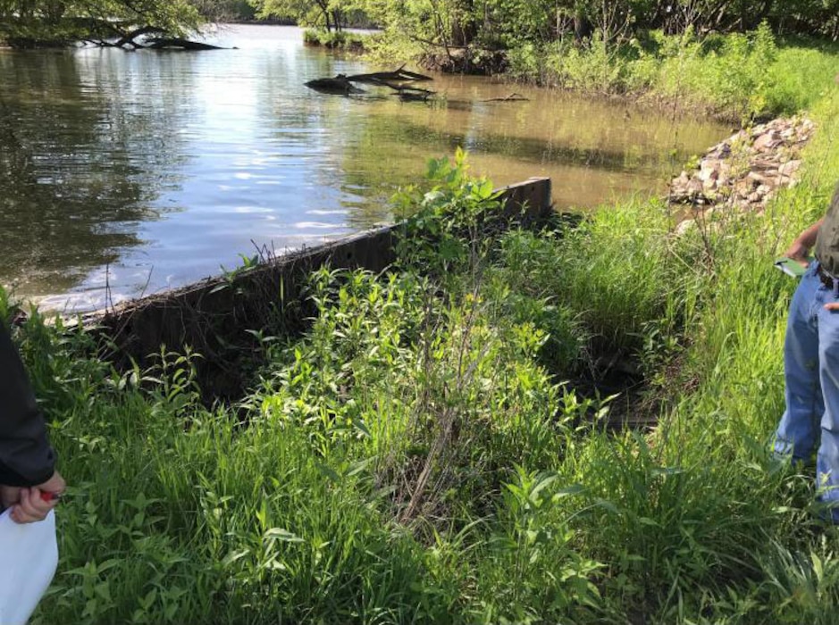 Omaha – Missouri River Right Bank Levee System erosion along a wing wall structure identified during the initial damage assessment on May 22, 2019.