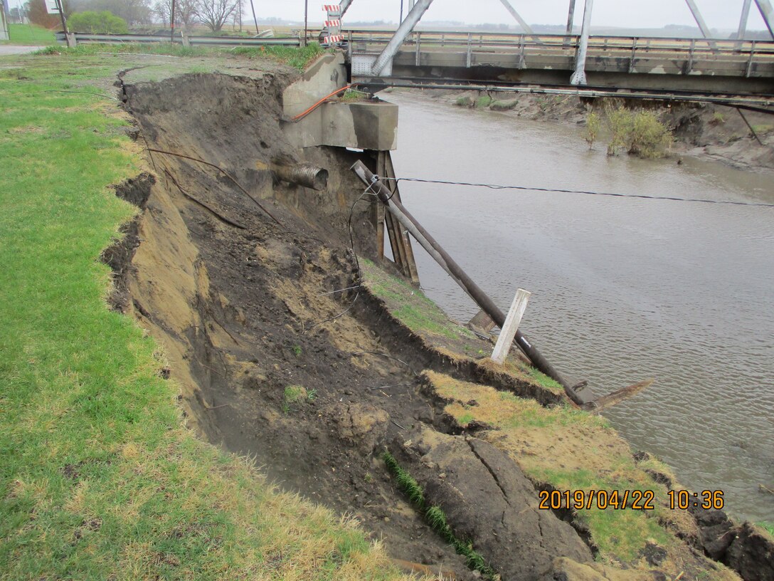 Substantial channel erosion along Logan Creek in Pender, NE. Picture was taken on Apr. 22, 2019.