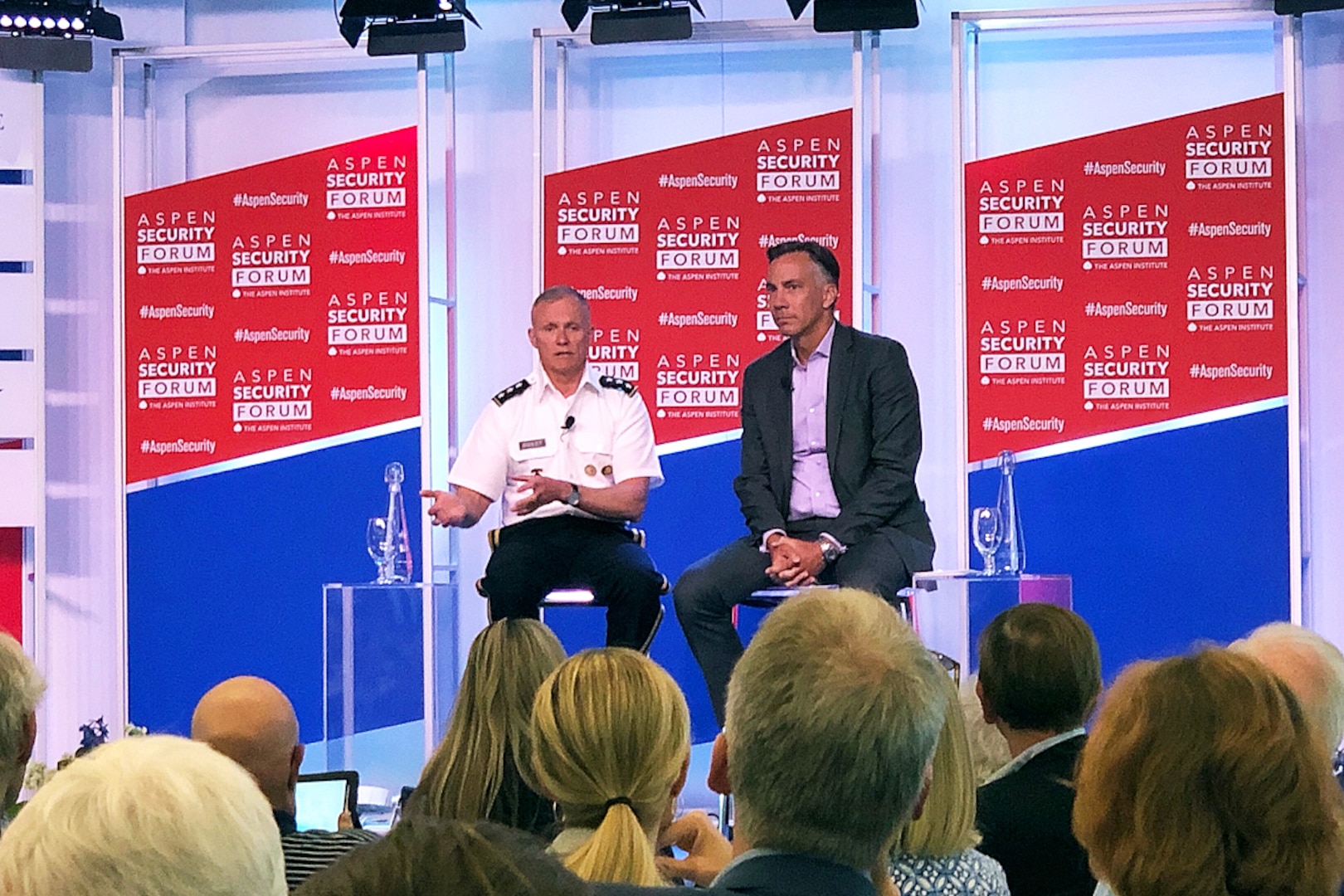 DIA Director Lt. Gen. Robert P. Ashley Jr. responds to a question from CNN's Jim Sciutto at the Aspen Security Forum, July 19. (Photo courtesy of Chris Van Dam, DIA Public Affairs)