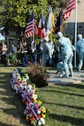 Color Guard Soldiers assigned to the 7th Mission Support Command stand in front of the Four Braves Memorial in Periers, France during the 75th Anniversary of the liberation of the town on July 27, 2019. The 90th Infantry Division, now the 90th Sustainment Brigade, liberated the town during World War II seven weeks after landing on Utah beach just 35 kilometers away. (U.S. Army Reserve Photo by Capt. Joe Bush)