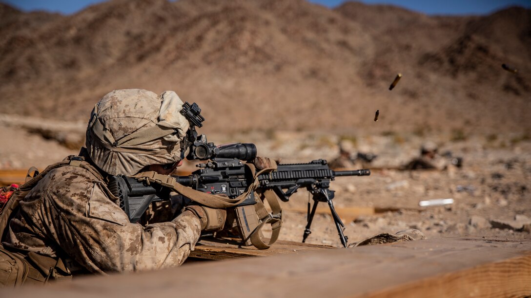 Reserve Marines with 1st Battalion, 25th Marine Regiment conduct training at Range 410A