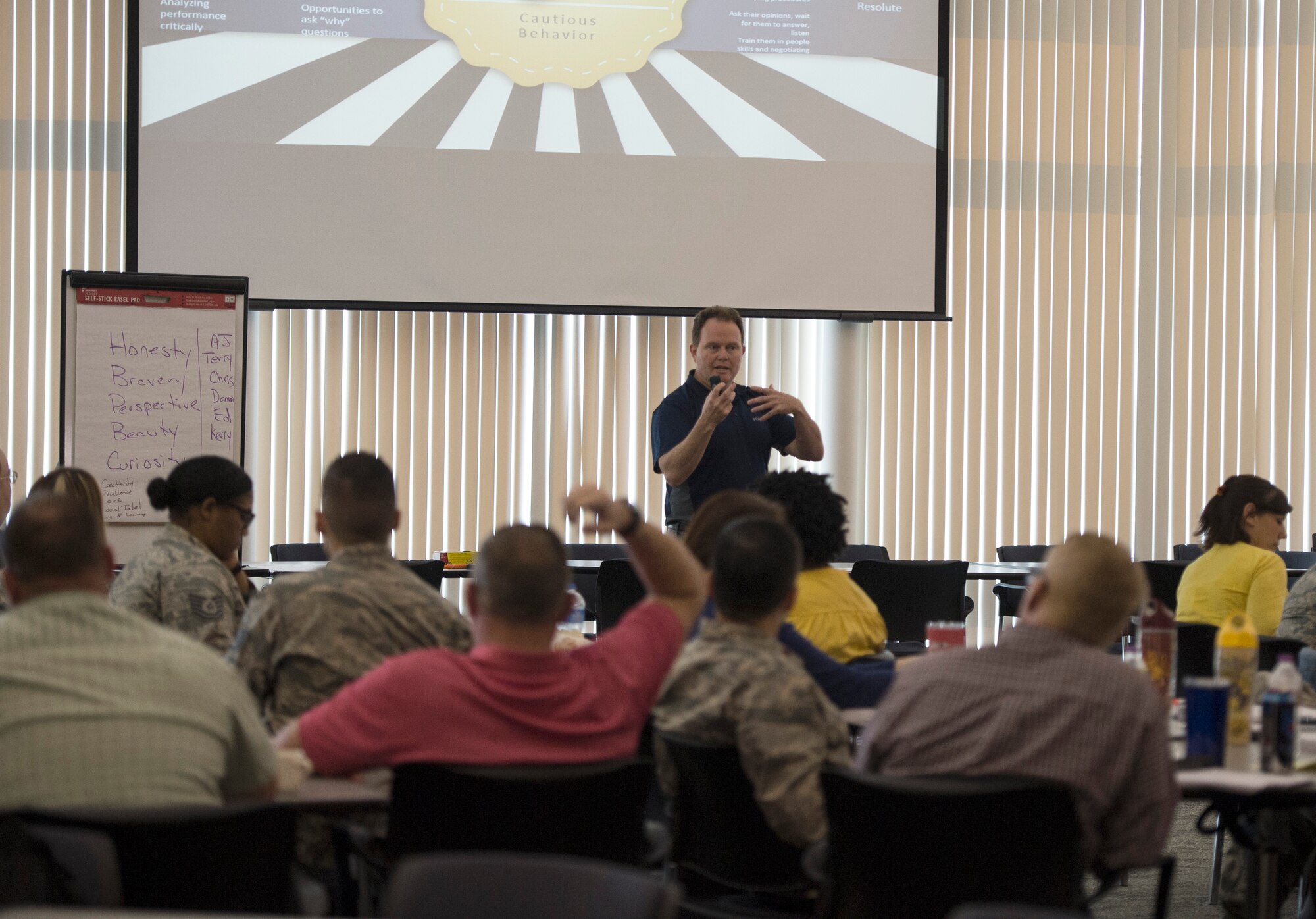 Ed Crews, Ph. D., a Master Resiliency Training Instructor, speaks to a class of master resiliency students in St. Paul, Minn., July 24, 2019.