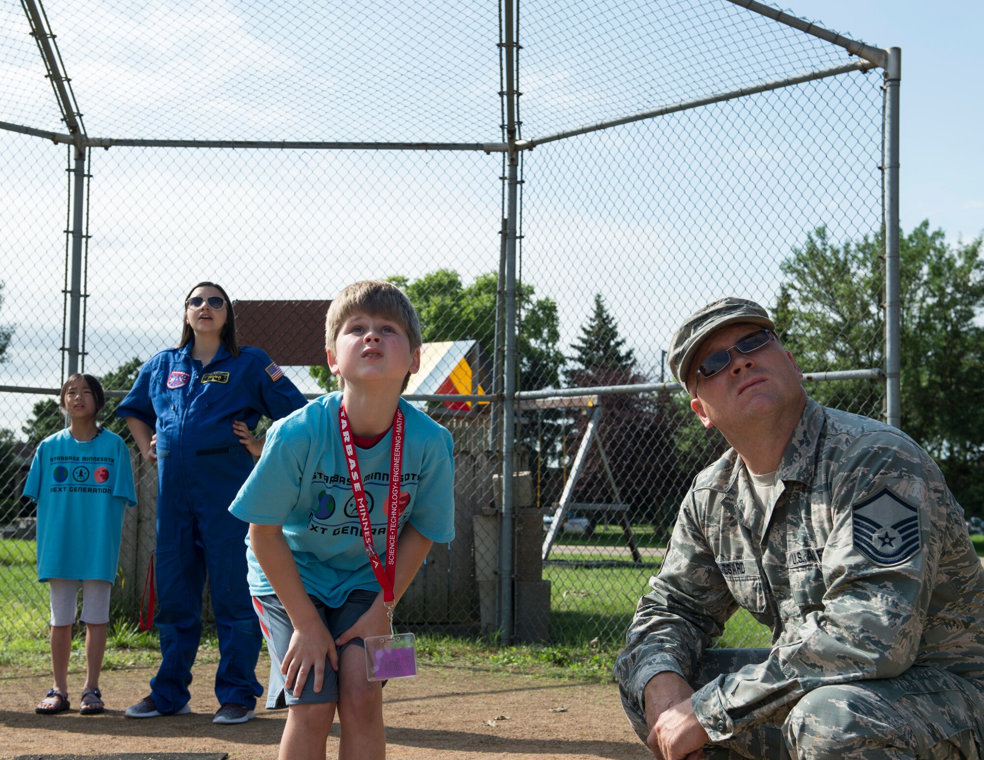 U.S. Air Force Master Sgt. Jeremy Bundgard, 133rd Logistics Readiness Squadron, volunteers for STARBASE Minnesota’s rocket launches in St. Paul, Minn., July 18, 2019.