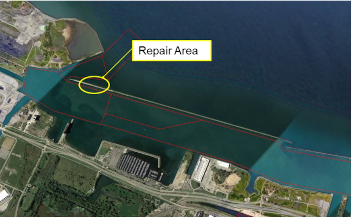 The U.S. Army Corps of Engineers, Buffalo District began repairs to 625 feet out of the 1,000 feet of critical repair area of the Buffalo south breakwater located in the Buffalo Harbor, in the City of Buffalo, Erie County, New York on July 26, 2019.  Site work is expected to start in 2019 with completion in 2020.