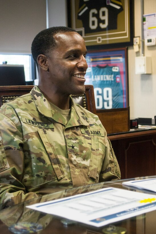 Army Brig. Gen. Gavin Lawrence, DLA Troop Support Commander, talks about a wide variety of topics including his leadership philosophy, workforce expectations and local sports during a Q&A interview at DLA Troop Support July 18, 2019 in Philadelphia.
