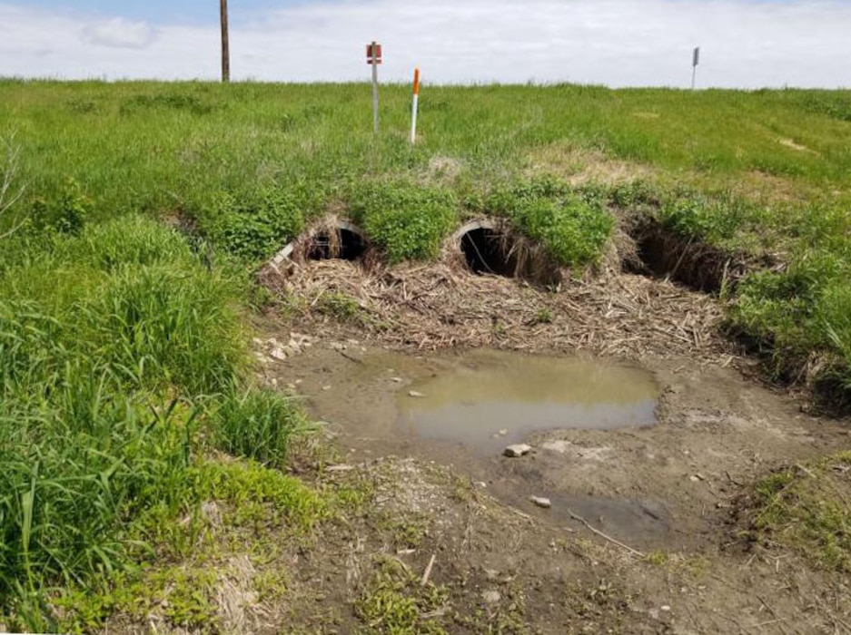 Debris and sedimentation clogging drainage structures identified during the initial damage assessment on May, 23 2019.