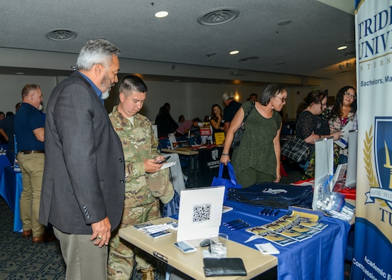 Representatives from more than 50 schools, including Ivy League universities and technical colleges, were present at an Education Fair at Edwards Air Force Base, Calif., July 23. (U.S. Air Force photo by Giancarlo Casem)