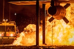 Firefighters from the Michigan Air National Guard and Estonian, Latvian and Bulgarian air forces battle a controlled burn aircraft fire at the Alpena Combat Readiness Training Center in Alpena, Mich., July 22, 2019. JP-8, a fuel used in U.S. military aircraft, burns at between 800 and 1,500 degrees Fahrenheit.

Firefighters from the Michigan Air National Guard and Estonian, Latvian and Bulgarian air forces battle a controlled burn aircraft fire at the Alpena Combat Readiness Training Center in Alpena, Mich., July 22, 2019. JP-8, a fuel used in U.S. military aircraft, burns at between 800 and 1,500 degrees Fahrenheit.