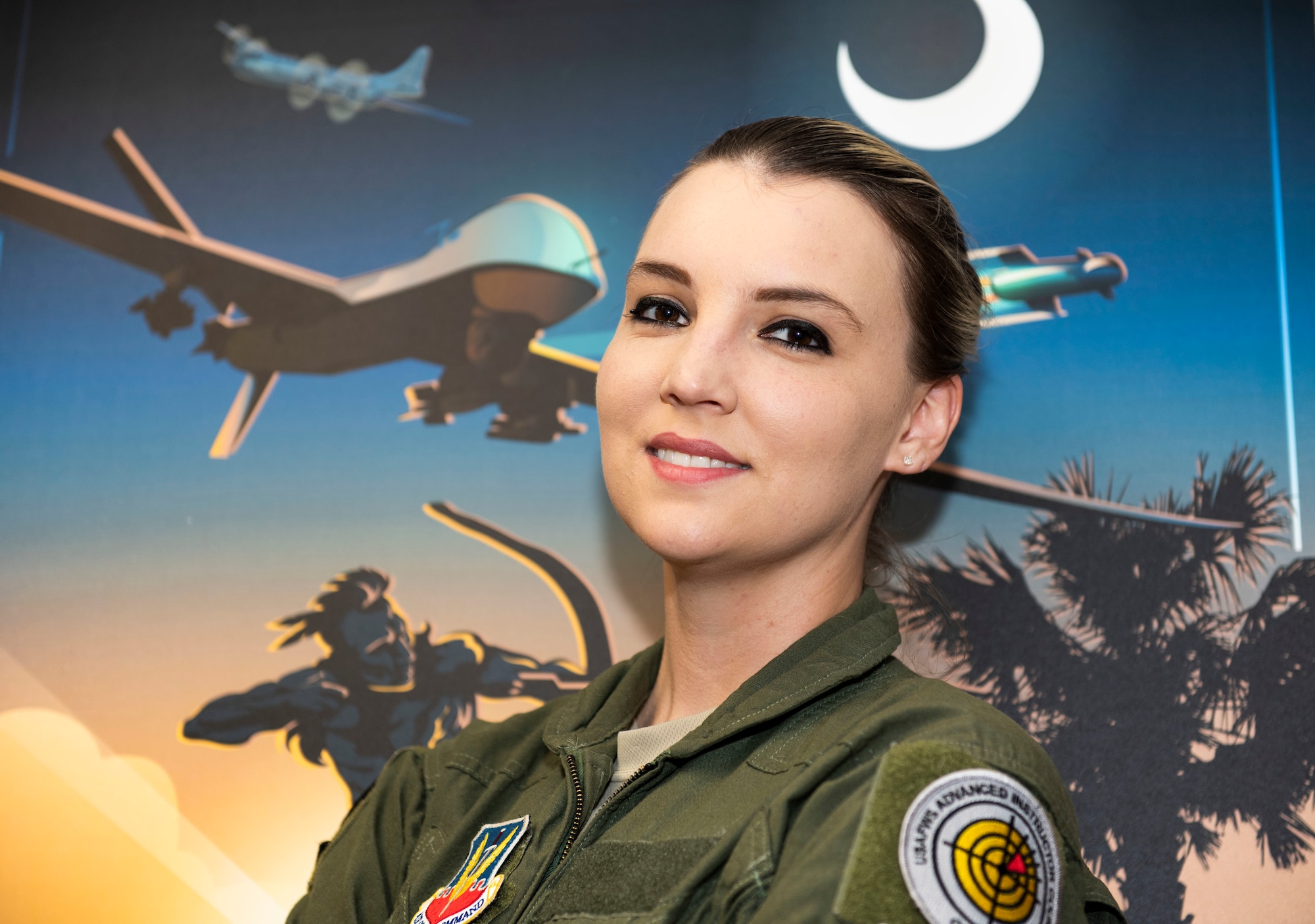U.S. Air Force Tech. Sgt. Megan, 25th Operations Support Squadron operations flight chief and sensor operator instructor stands, at Shaw Air Force Base, South Carolina, July 9, 2019.