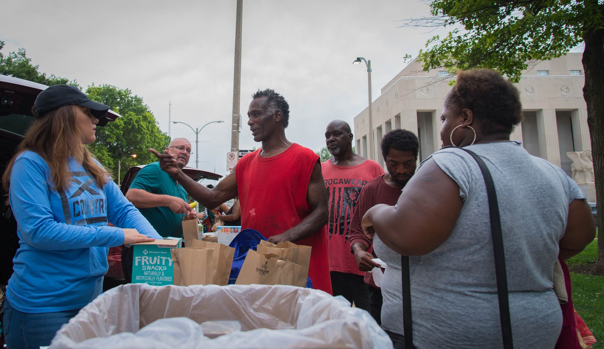 Every Wednesday, the Airmen meet in downtown St. Louis and provide an array of different supplies that are crucial for homeless people surviving. A hot meal, nonperishable items, fruit, hygiene kits and water are all things that have been donated to people in need.