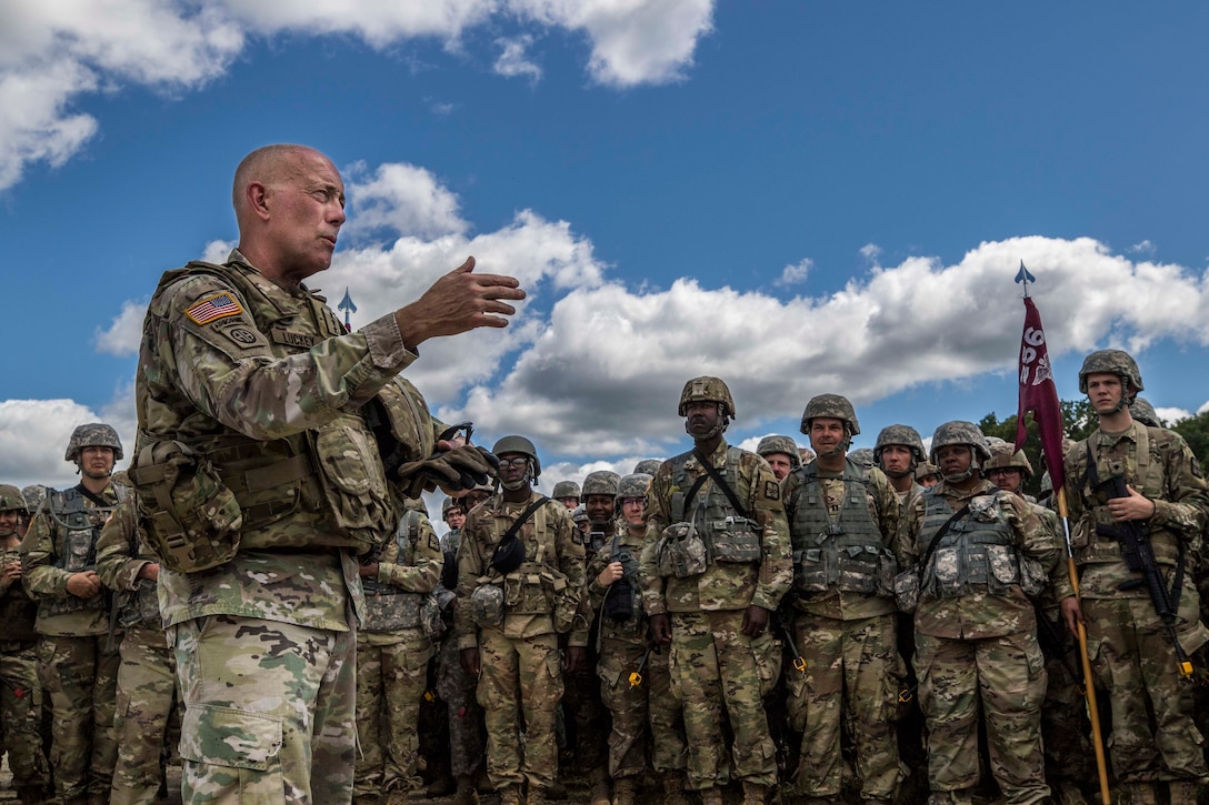 Lt. Gen. Charles D. Luckey speaks with Army Reserve Soldiers