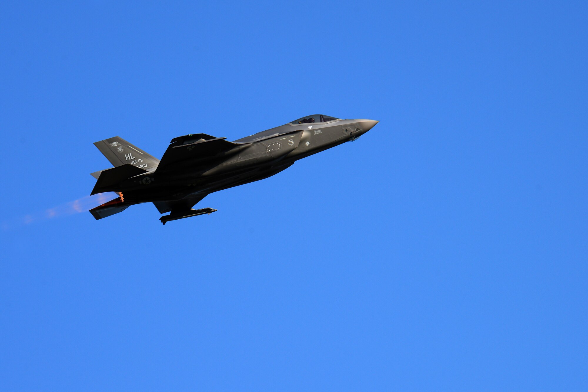 An F-35A Lightning II from the 388th and 419th Fighter Wings, at Hill AFB, Utah, takes off on the first day of Astral Knight 19 at Aviano Air Base, Italy, on June 3, 2019. The F-35 is a 5th generation jet with advanced stealth and fused sensors allowing for enhanced situational awareness. (U.S. Air Force photo by Airman 1st Class Caleb House)