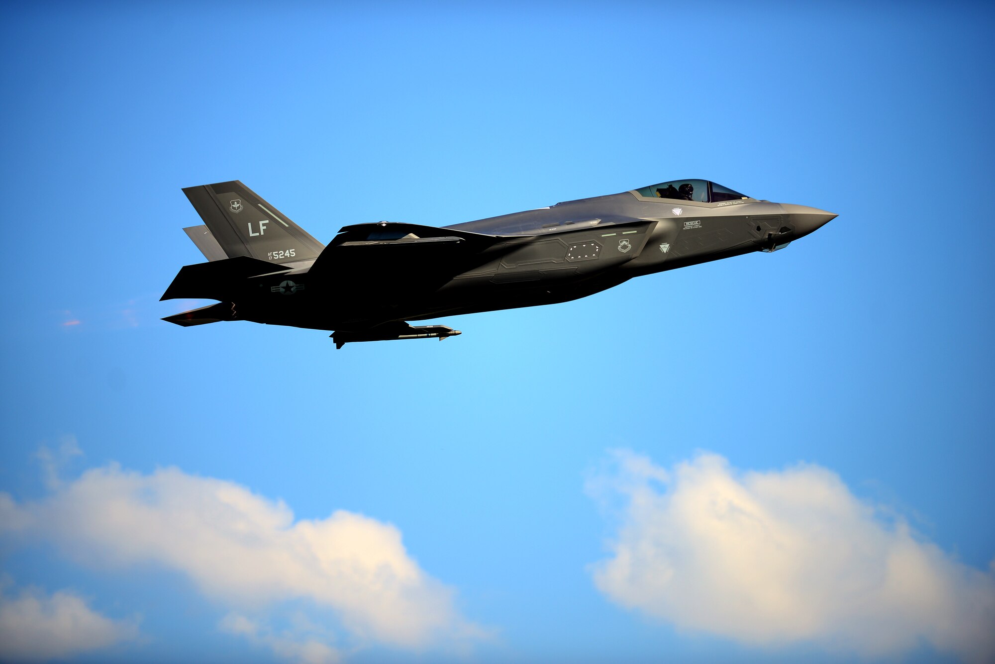 An F-35A Lightning II from the 388th and 419th Fighter Wings, at Hill AFB, Utah, takes off on the first day of Astral Knight 19 at Aviano Air Base, Italy, on June 3, 2019. The F-35’s 5th generation abilities is key to air dominance and precision engagement in highly contested environments. (U.S. Air Force photo by Airman 1st Class Caleb House)