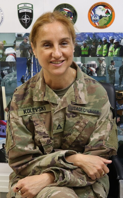 Emilija M. Kolevski wears the prescribed USACE civilian uniform one last time while deployed for the Transatlantic Afghanistan District.
