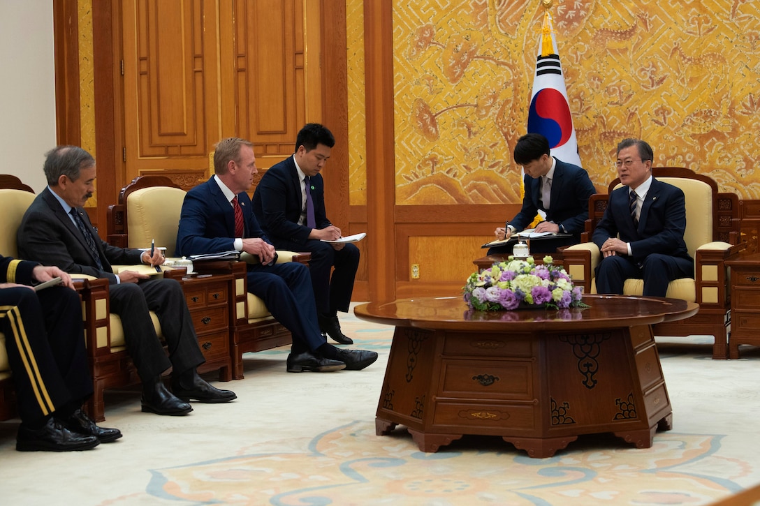 Acting Defense Secretary Patrick M. Shanahan meets with South Korean President Moon Jae-in.