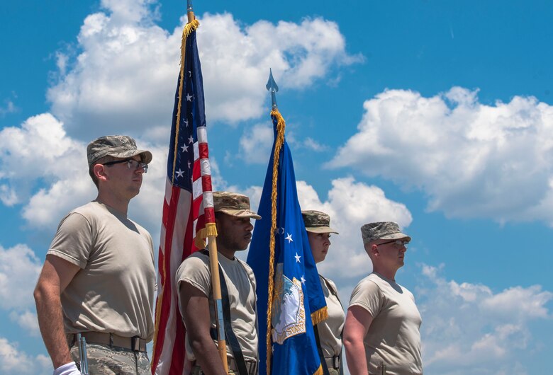Team Shaw Airmen practice the ceremonial colors procedure at Shaw Air Force Base, S.C., May 21, 2019.