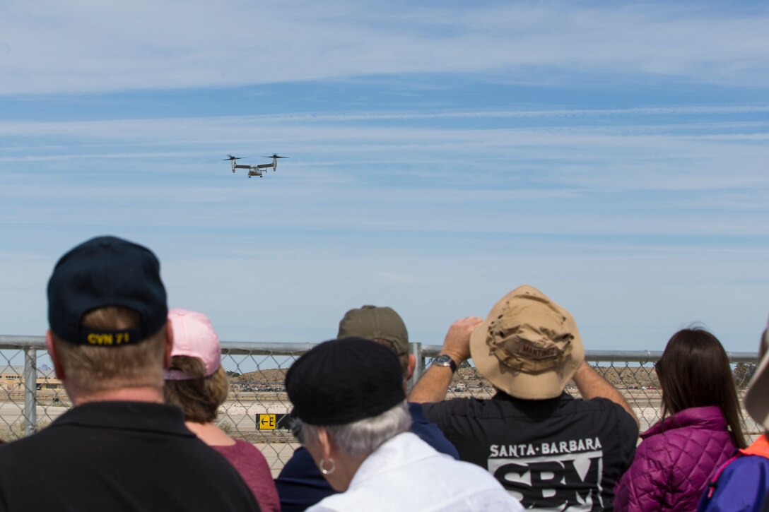 An MV-22B Osprey with VMX-1 demonstrates its capabilities during the 2019 Yuma Airshow at Marine Corps Air Station(MCAS) Yuma, Ariz., Saturday March 18, 2019. The airshow is MCAS Yuma's only military airshow of the year and provides the community an opportunity to see thrilling aerial and ground perfromers for free while interacting with Marines and Sailors. (U.S. Marine Corps photo by Pfc. John Hall)