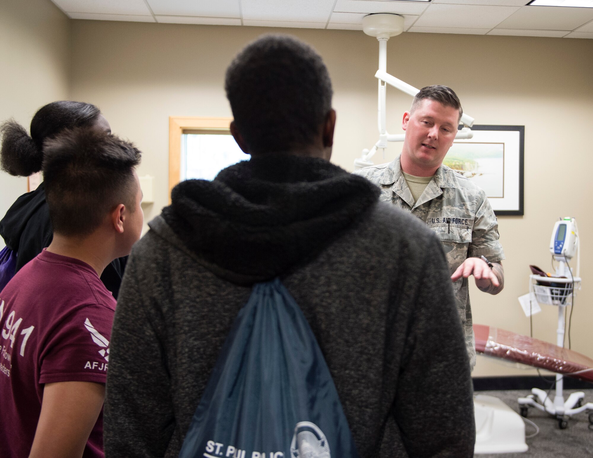 Members from five different Junior Reserve Officer Training Corp (JROTC) units visit the 133rd Airlift Wing on May 15, 2019.