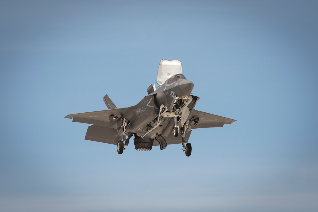 The U.S. Marine Corps F-35B displays their capabilities during the 2019 Yuma Airhow hosted by Marine Corps Air Station (MCAS) Yuma Ariz., March 9, 2019. The airshow is MCAS Yuma's only military airshow of the year and provides the community an opportunity to see thrilling aerial and ground performers for free while interacting with Marines and Sailors. (U.S. Marine Corps photo by Sgt. Allison Lotz)