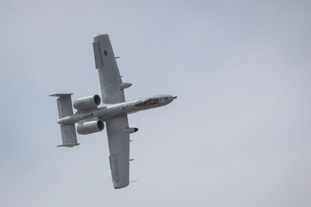 The U.S. Air Force A-10 Thunderbolt II displays its capabilities during the 2019 Yuma Airhow hosted by Marine Corps Air Station (MCAS) Yuma Ariz., March 9, 2019. The airshow is MCAS Yuma's only military airshow of the year and provides the community an opportunity to see thrilling aerial and ground performers for free while interacting with Marines and Sailors. (U.S. Marine Corps photo by Sgt. Allison Lotz)