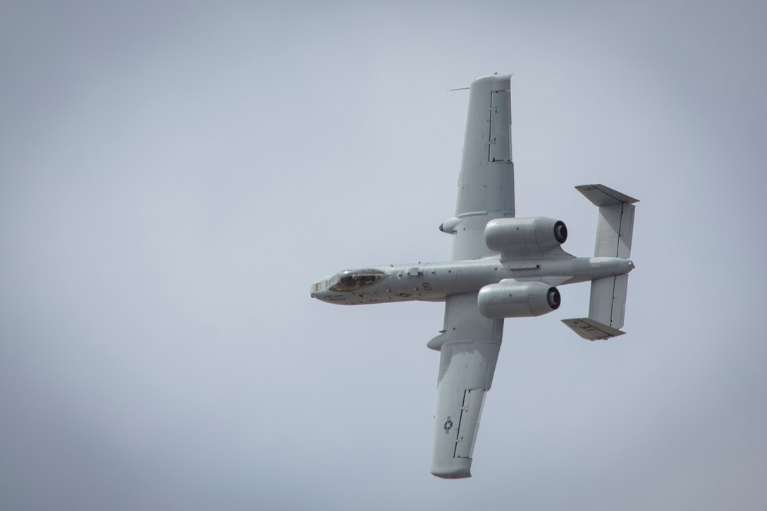 The U.S. Air Force A-10 Thunderbolt II displays its capabilities during the 2019 Yuma Airhow hosted by Marine Corps Air Station (MCAS) Yuma Ariz., March 9, 2019. The airshow is MCAS Yuma's only military airshow of the year and provides the community an opportunity to see thrilling aerial and ground performers for free while interacting with Marines and Sailors. (U.S. Marine Corps photo by Sgt. Allison Lotz)