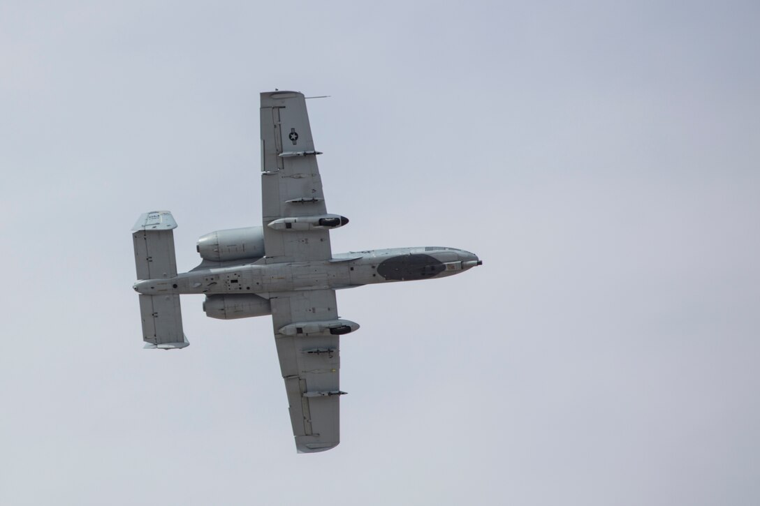 The U.S. Air Force A-10 Thunderbolt II displays its capabilities during the 2019 Yuma Airhow hosted by Marine Corps Air Station (MCAS) Yuma Ariz., March 9, 2019. The airshow is MCAS Yuma's only military airshow of the year and provides the community an opportunity to see thrilling aerial and ground performers for free while interacting with Marines and Sailors. (U.S. Marine Corps photo by Sgt. Allison Lotz)