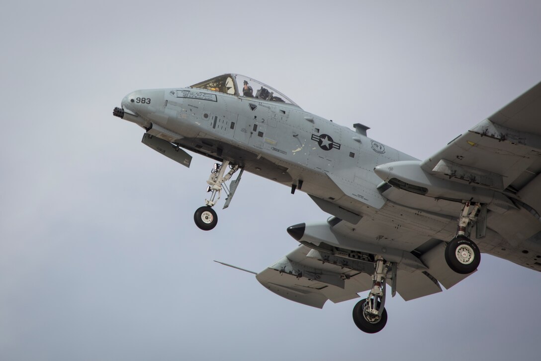 The U.S. Air Force A-10 Thunderbolt II displays its capabilities during the 2019 Yuma Airhow hosted by Marine Corps Air Station (MCAS) Yuma Ariz., March 9, 2019. The airshow is MCAS Yuma's only military airshow of the year and provides the community an opportunity to see thrilling aerial and ground performers for free while interacting with Marines and Sailors. (U.S. Marine Corps photo by Sgt. Allison Lotz)