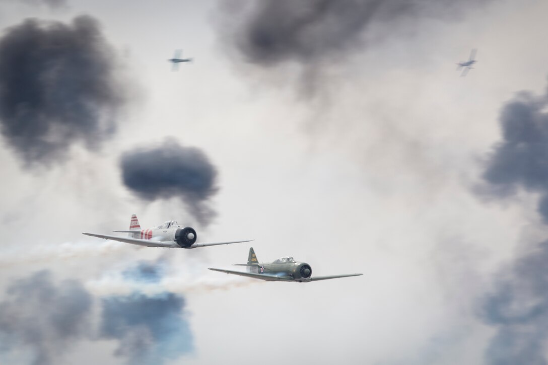 The Tora! Tora! Tora! performance team conduct a reenactment of the attack on Pearl Harbor during the 2019 Yuma Airhow hosted by Marine Corps Air Station (MCAS) Yuma Ariz., March 9, 2019. The airshow is MCAS Yuma's only military airshow of the year and provides the community an opportunity to see thrilling aerial and ground performers for free while interacting with Marines and Sailors. (U.S. Marine Corps photo by Sgt. Allison Lotz)