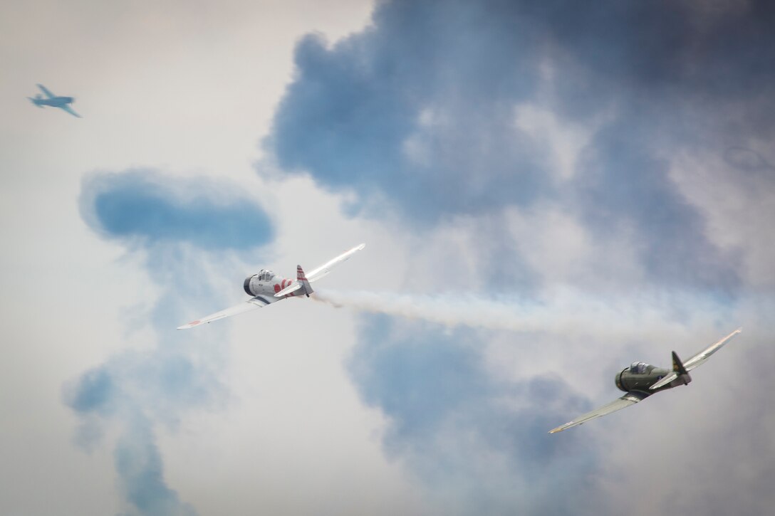 The Tora! Tora! Tora! performance team conduct a reenactment of the attack on Pearl Harbor during the 2019 Yuma Airhow hosted by Marine Corps Air Station (MCAS) Yuma Ariz., March 9, 2019. The airshow is MCAS Yuma's only military airshow of the year and provides the community an opportunity to see thrilling aerial and ground performers for free while interacting with Marines and Sailors. (U.S. Marine Corps photo by Sgt. Allison Lotz)