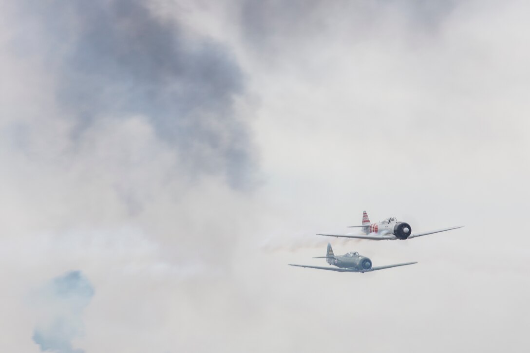 The Tora! Tora! Tora! performance team conduct a reenactment of the attack on Pearl Harbor during the 2019 Yuma Airhow hosted by Marine Corps Air Station (MCAS) Yuma Ariz., March 9, 2019. The airshow is MCAS Yuma's only military airshow of the year and provides the community an opportunity to see thrilling aerial and ground performers for free while interacting with Marines and Sailors. (U.S. Marine Corps photo by Sgt. Allison Lotz)