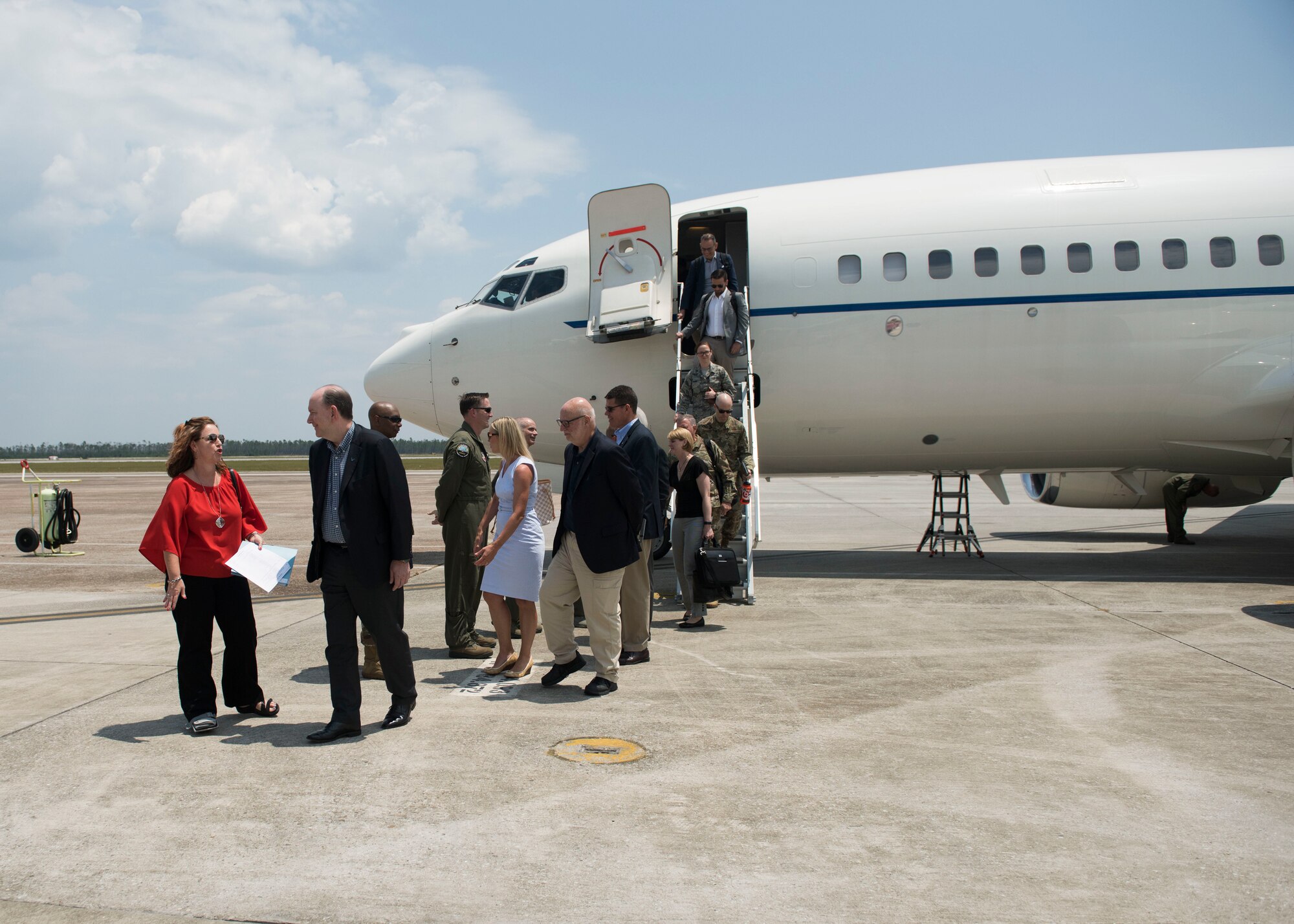 Honorable Matthew P. Donovan, acting Secretary of the Air Force, and his team arrive at Tyndall Air Force Base, Florida, June 2, 2019.
