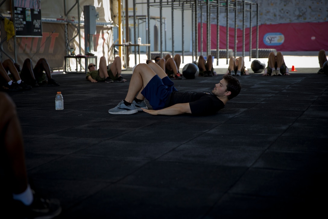 U.S. Marines Stationed at Marine Corps Air Station (MCAS) Yuma go through a High Intensity Tactical Training (HITT) Course at MCAS Yuma, Ariz., March 19, 2019. The purpose of the HITT Course is to give the Marines the tools they need to bring high intensity workouts and proper fundamentals  back to their units. (U.S. Marine Corps photo by Lance Cpl. Joel Soriano)