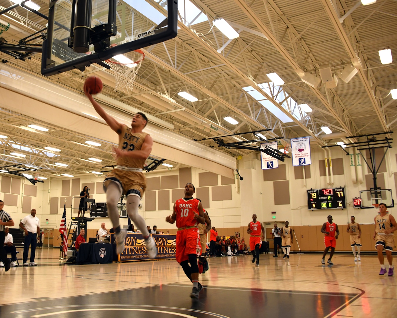 Elite U.S. military basketball players from around the world compete for dominance at Naval Station Mayport during the 2019 Armed Forces Men's and Women's Basketball Championship. Army, Marine Corps, Navy (with Coast Guard) and Air Force teams square off at the annual event which features double round-robin action, followed by championship and consolation games to crown the best players in the military. (U.S. Navy photo by Mass Communication Specialist 1st Class Gulianna Dunn/RELEASED)