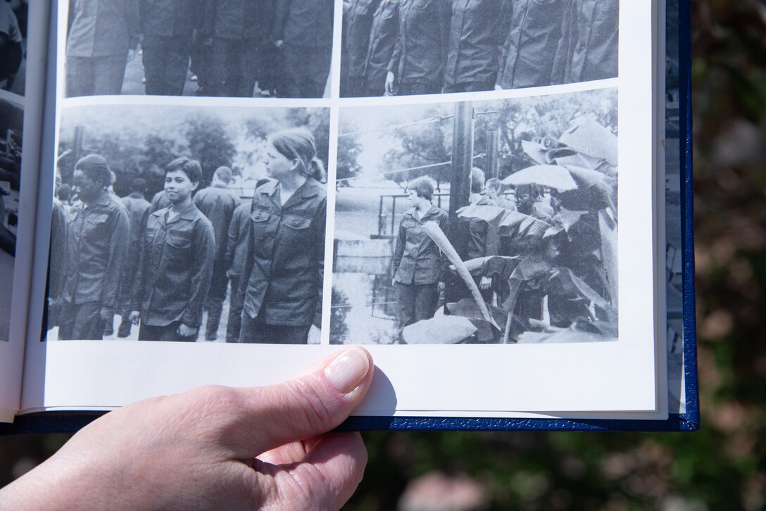 The photograph was taken while she was completing the confidence course during BMT in 1982.
