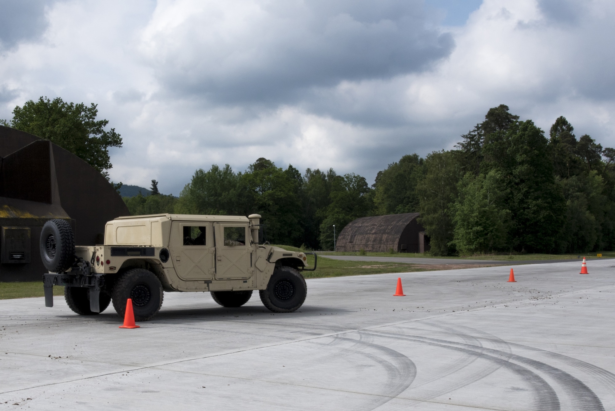 Students of the Landing Zone Safety Officer course practice driving a humvee on Ramstein Air Base, Germany, May 23, 2019. This training allows them to be more versatile down range. (U.S. Air Force Photo by Airman 1st Class Kaylea Berry)
