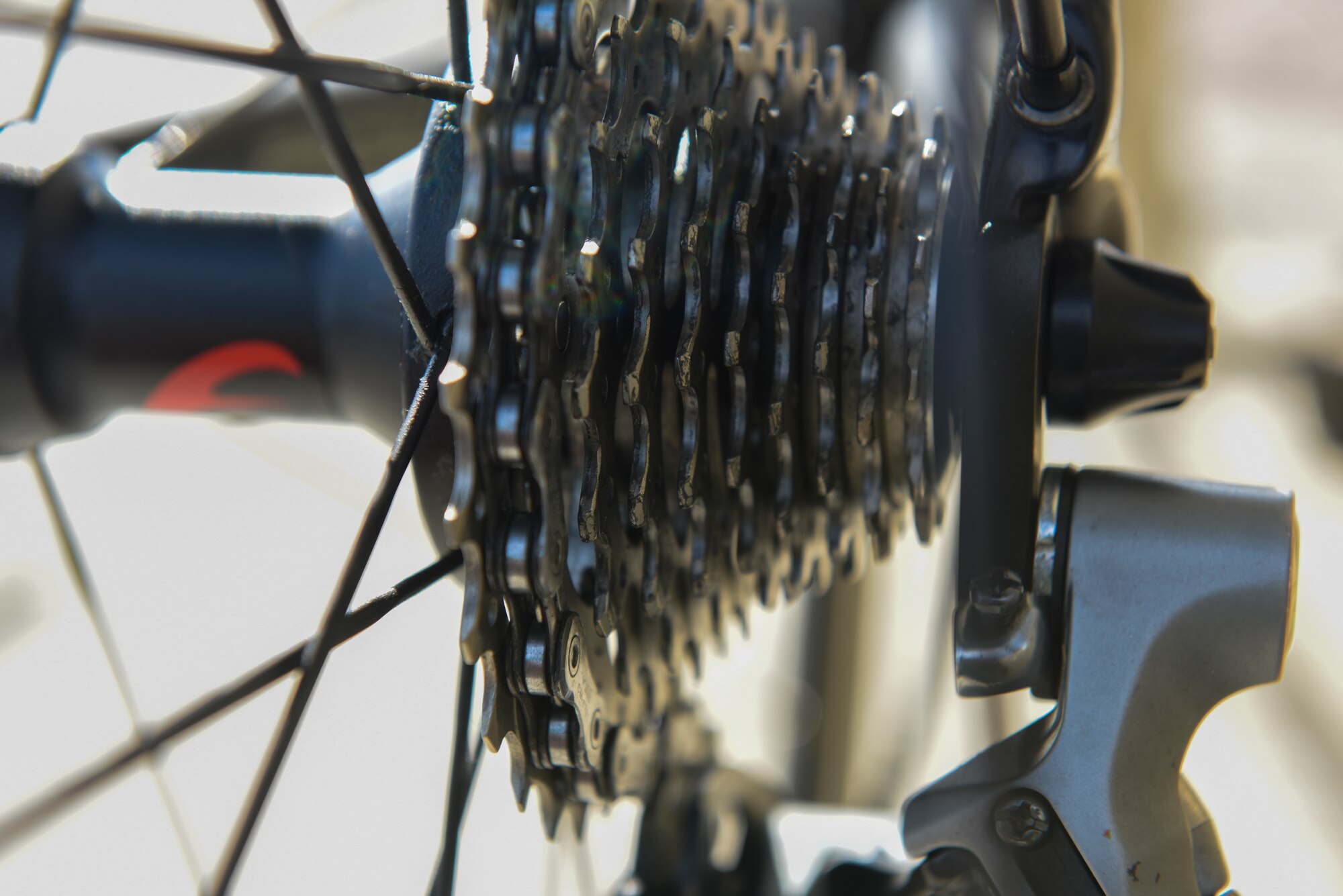 A cyclist from the bike club prepares to use a 10-speed bicycle before a bike ride June 1, 2019, at Incirlik Air Base, Turkey. The different gears enable cyclists to maintain a comfortable pedaling speed while riding on different terrains and gradients. (U.S. Air Force photo by Staff Sgt. Matthew J. Wisher)