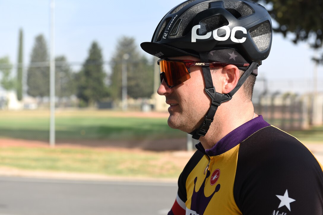 Master Sgt. Jonathan Wyatt, 39th Operations Support Squadron NCO in charge of air traffic control standardization and evaluation, prepares for a bike ride June 1, 2019, at Incirlik Air Base, Turkey. Wyatt is a part of an Incirlik biking group, whose members experience levels range from beginner to competitive cyclists. (U.S. Air Force photo by Staff Sgt. Matthew J. Wisher)